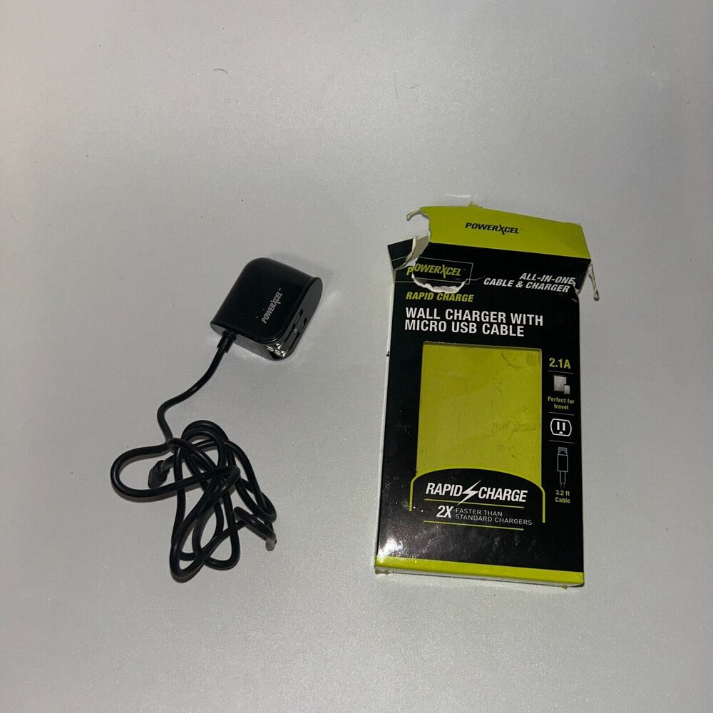 PowerXcel - Wall Charger with USB Cable 2.1A - All In One Black